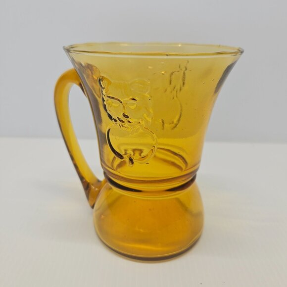Vintage Rossini Lions Head Amber Glass Beer Mug Applied Handle Italian MCM - Picture 5 of 5